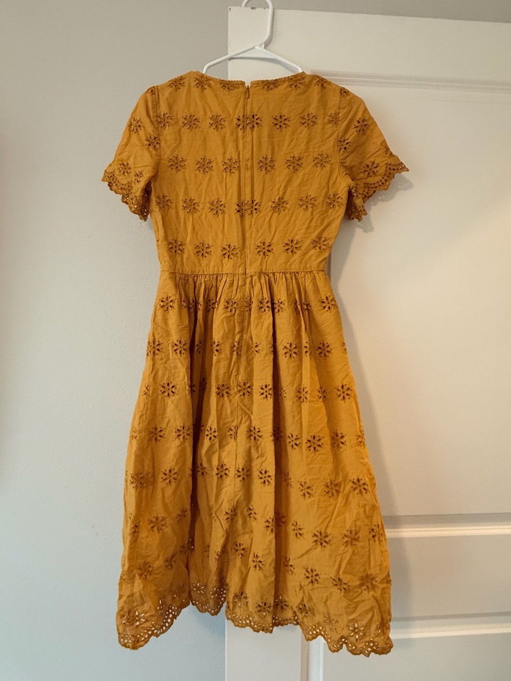 Madewell Mustard Yellow Eyelet Lace Dress V-Neck Short Sleeve Sun Dress Cotton❤️ - Picture 11 of 12